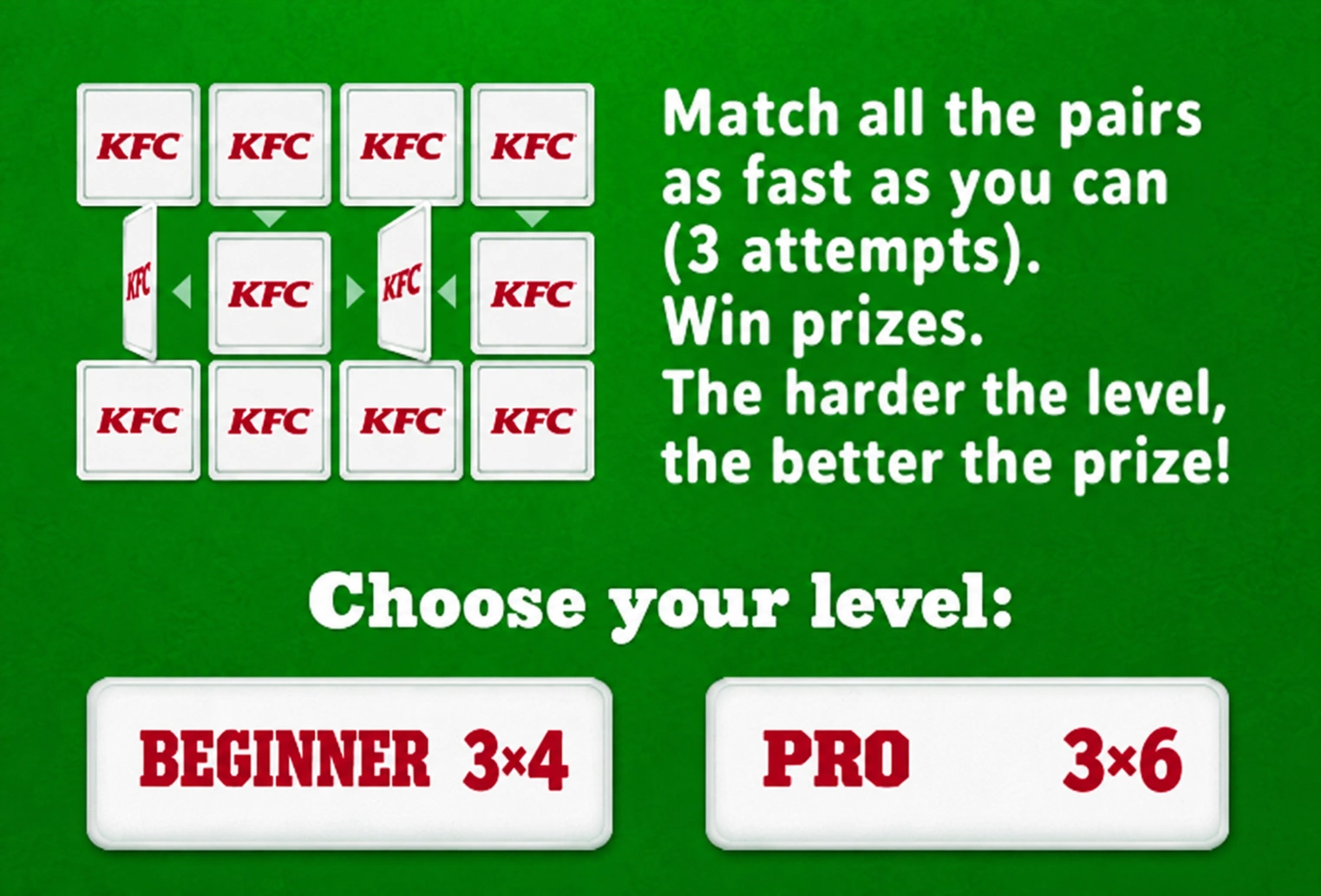 Историческая игра KFC «Найди пару» в английской адаптации, без данных участников.